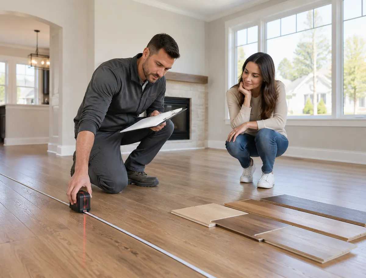 Flooring professional measuring a Metro Detroit home
