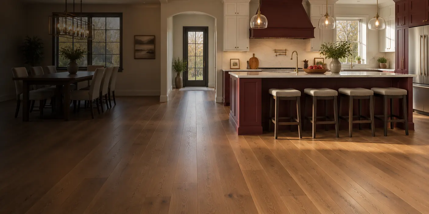 Renovated kitchen with professionally installed oak flooring